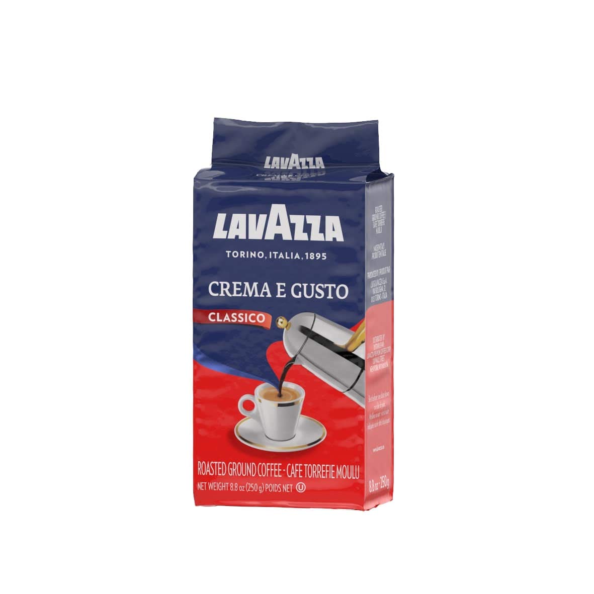 Lavazza Crema e Gusto Classico ground-coffee-bag emphasizes ready-to-use grounds.