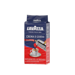 Lavazza Crema e Gusto Classico ground-coffee-bag emphasizes ready-to-use grounds.