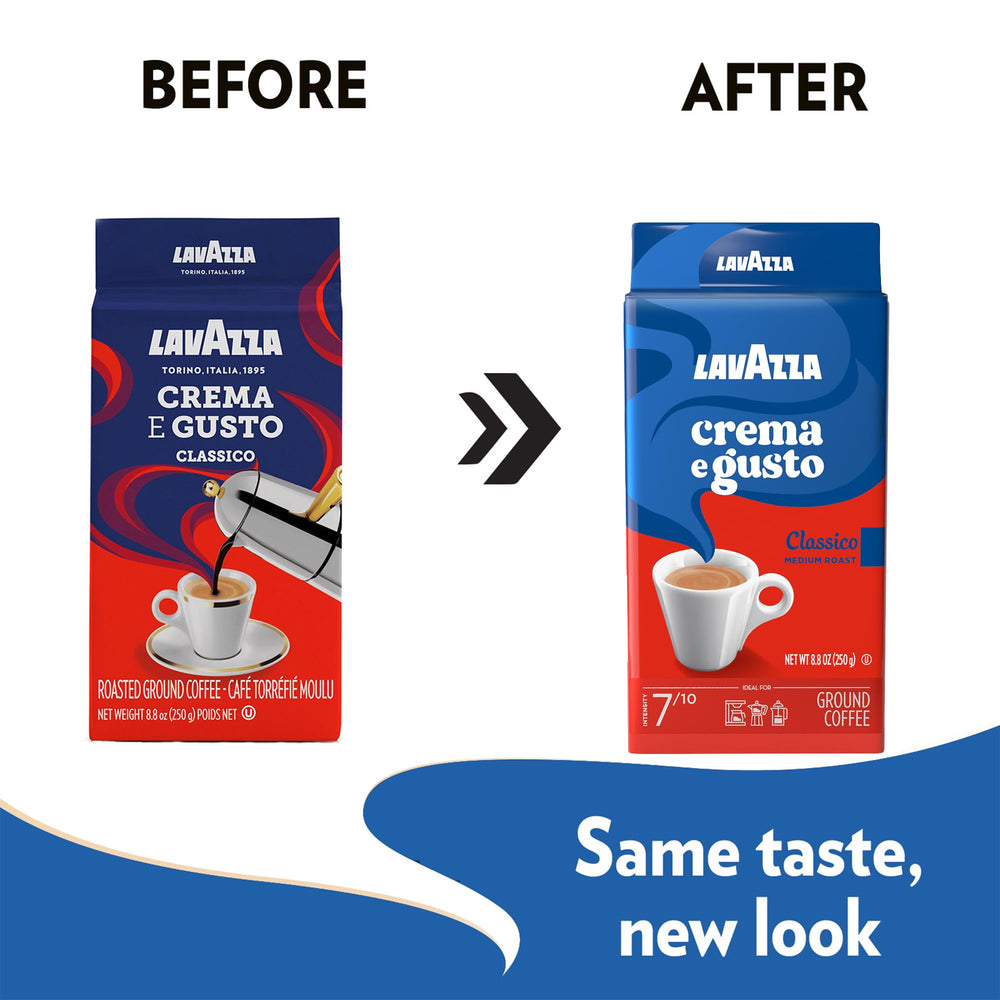 Lavazza Crema e Gusto grounds ready for drip, moka, or French press brewing.