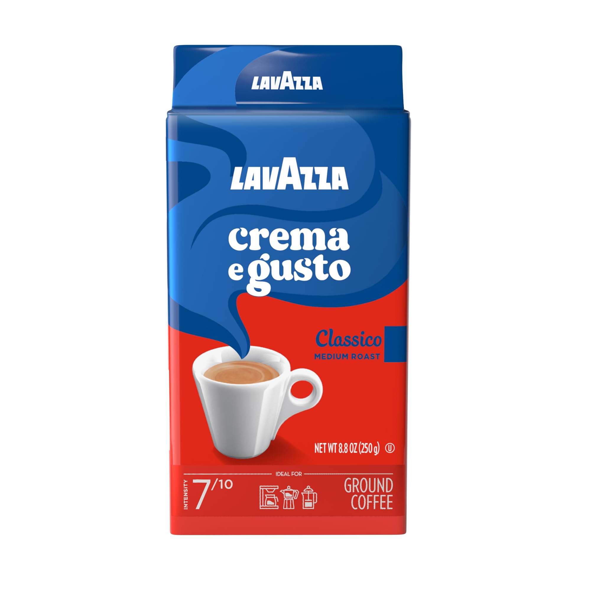Lavazza Crema e Gusto ground coffee brick ideal for espresso machines, delivering rich crema.