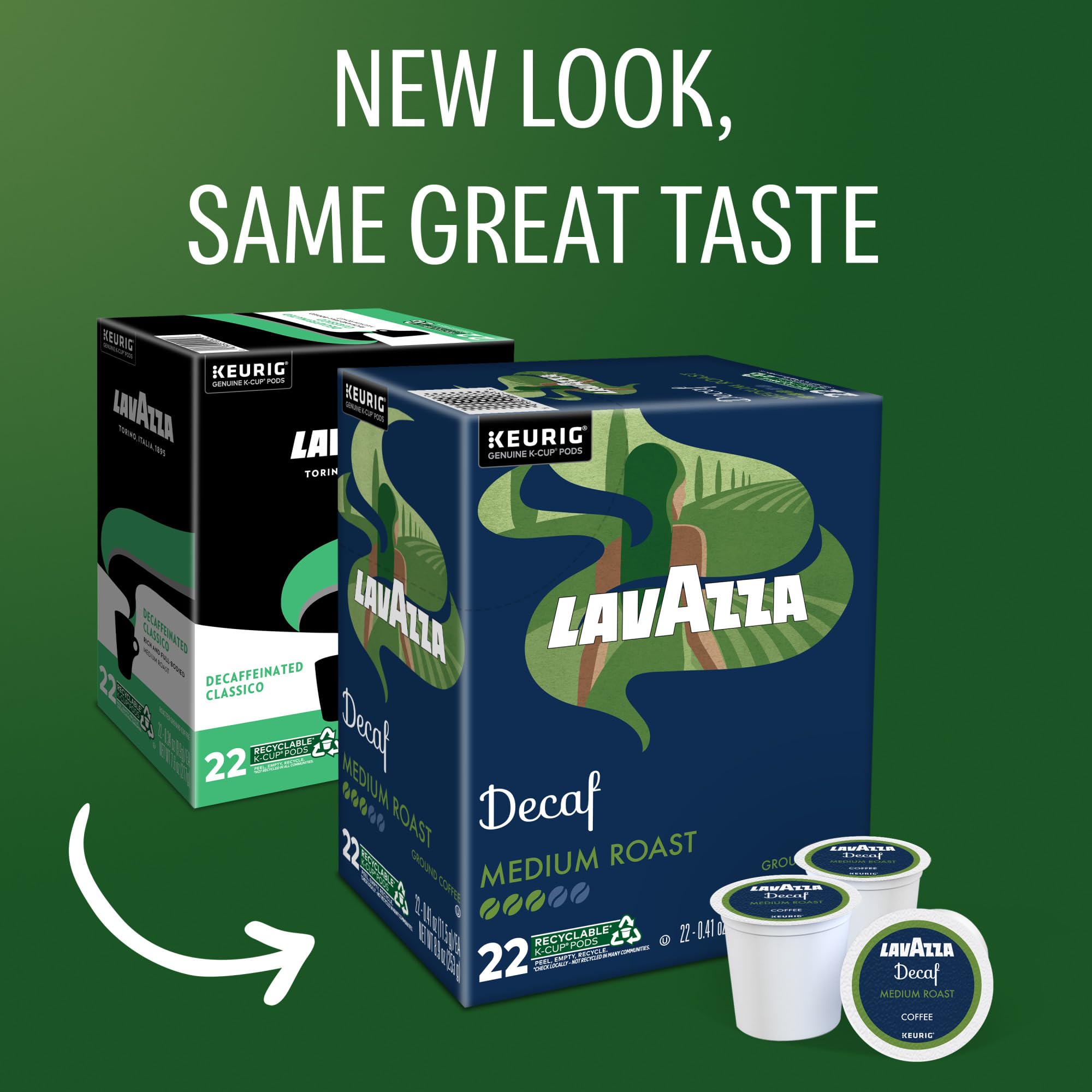 Lavazza Decaf K-Cup pod close-up capturing rich aroma