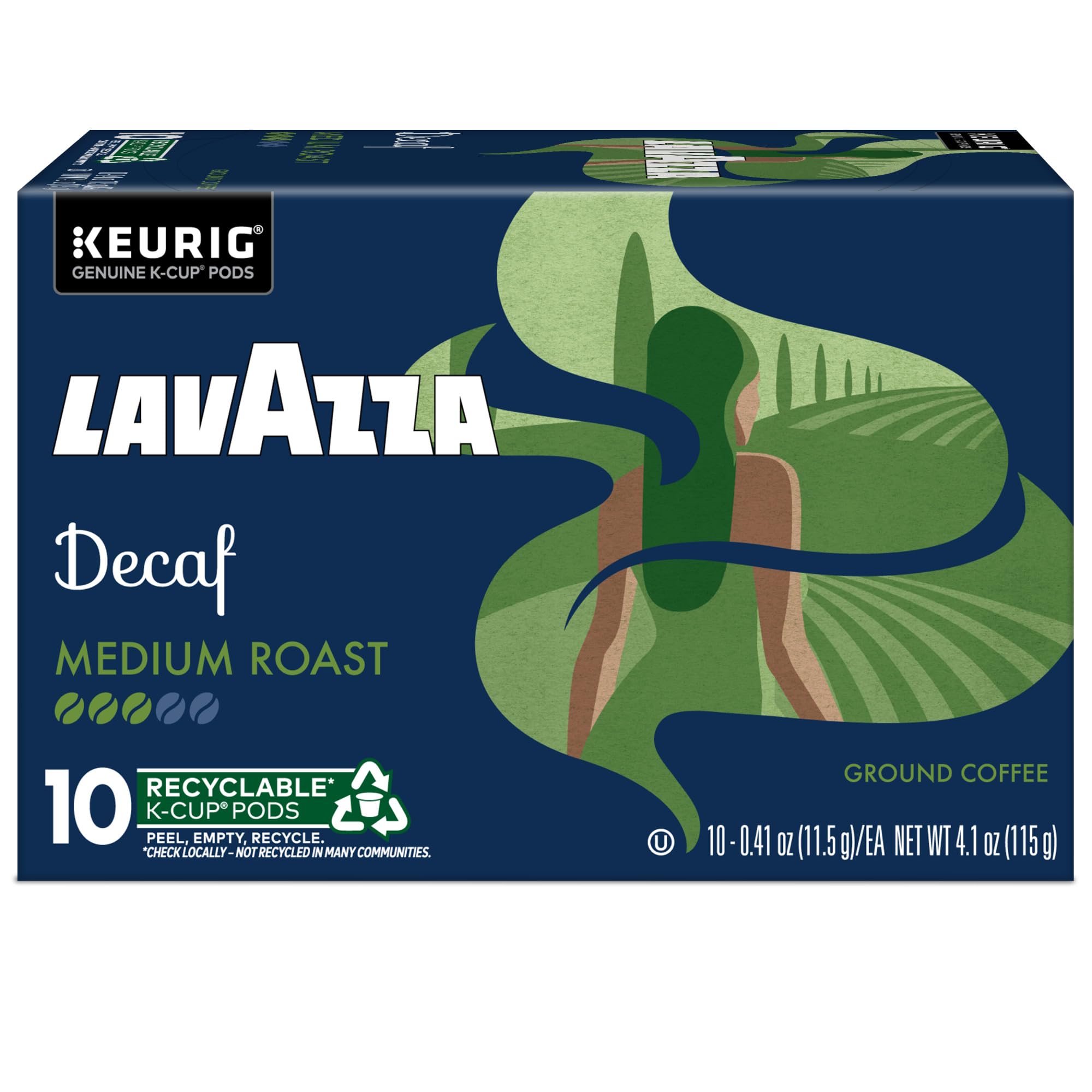Lavazza decaf pods ready for Keurig-style machines.