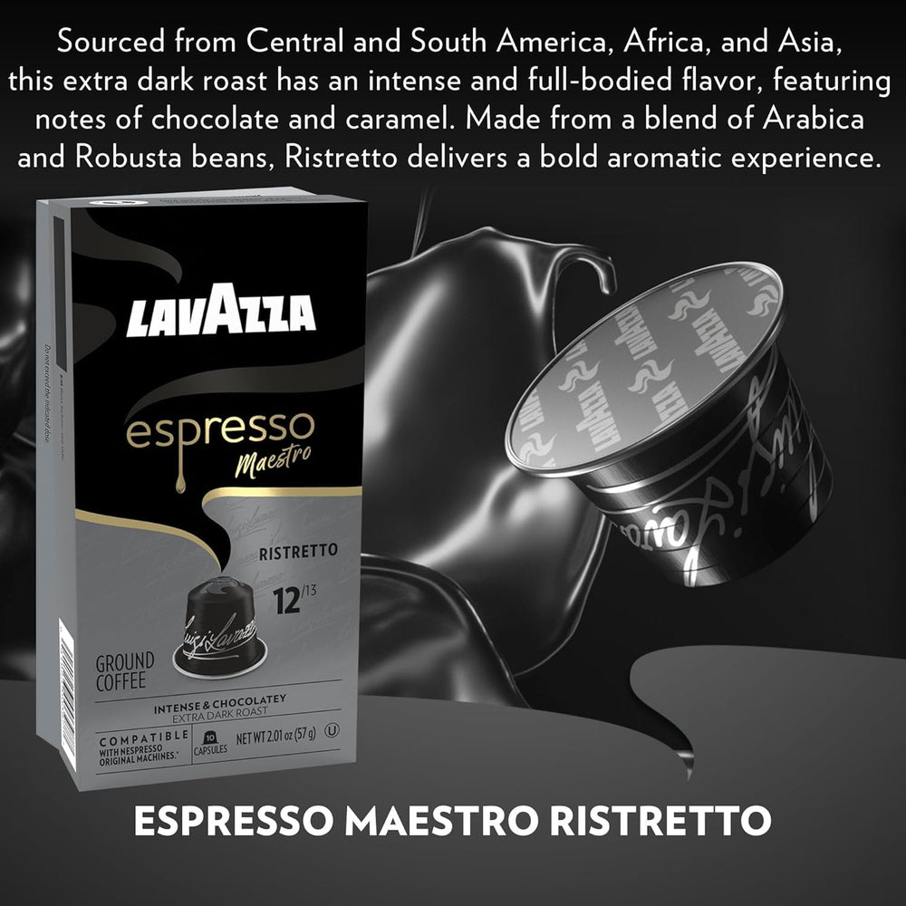 Lavazza Deciso Espresso pods with cocoa and wood notes for a bold finish.