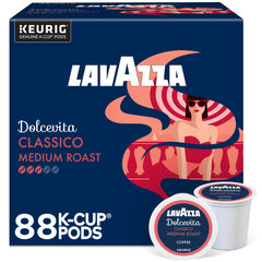 Lavazza Dolcevita Classico 88-count box highlights convenient single-serve packaging for busy mornings