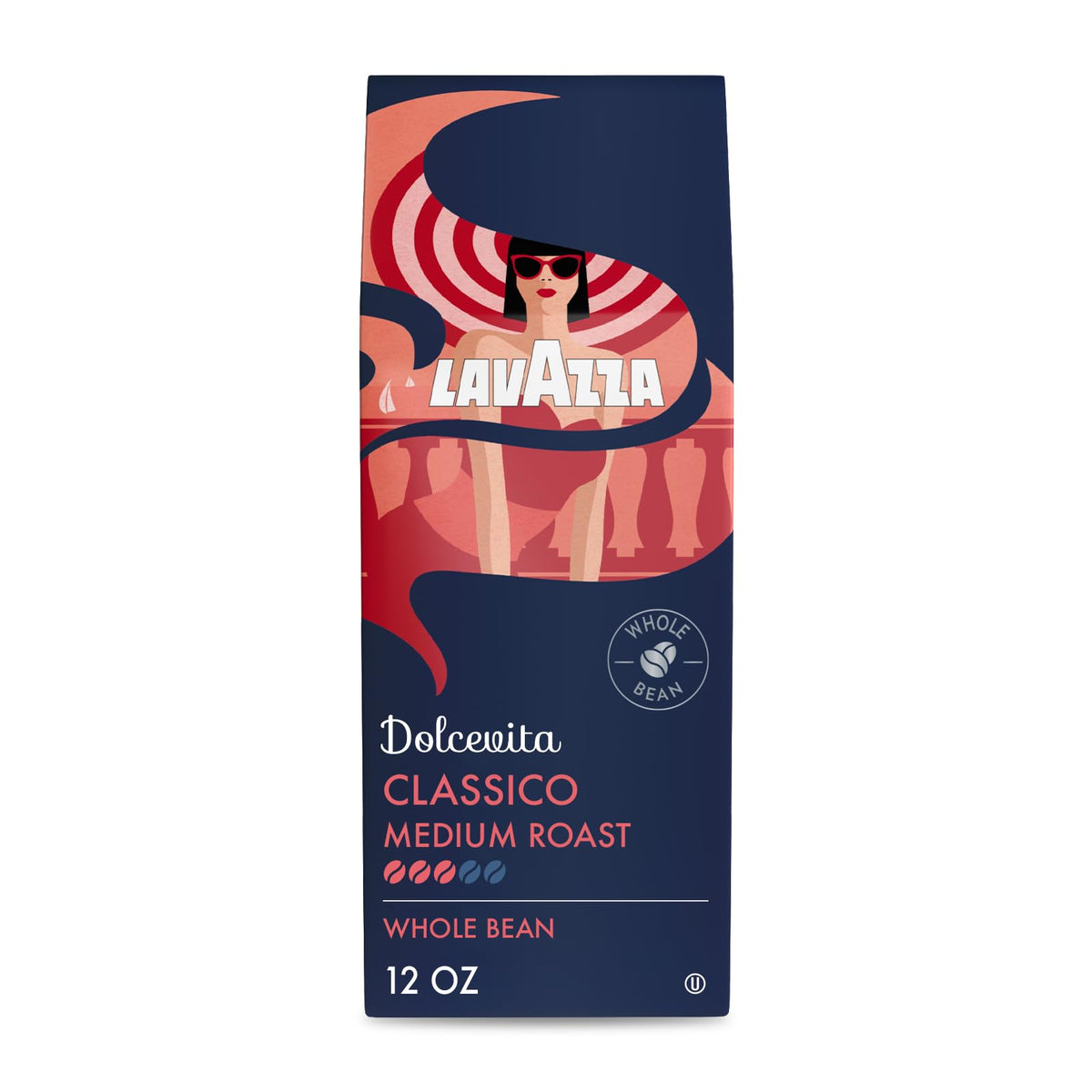 Lavazza Dolcevita Classico coffee bag with whole beans for rich drip coffee.