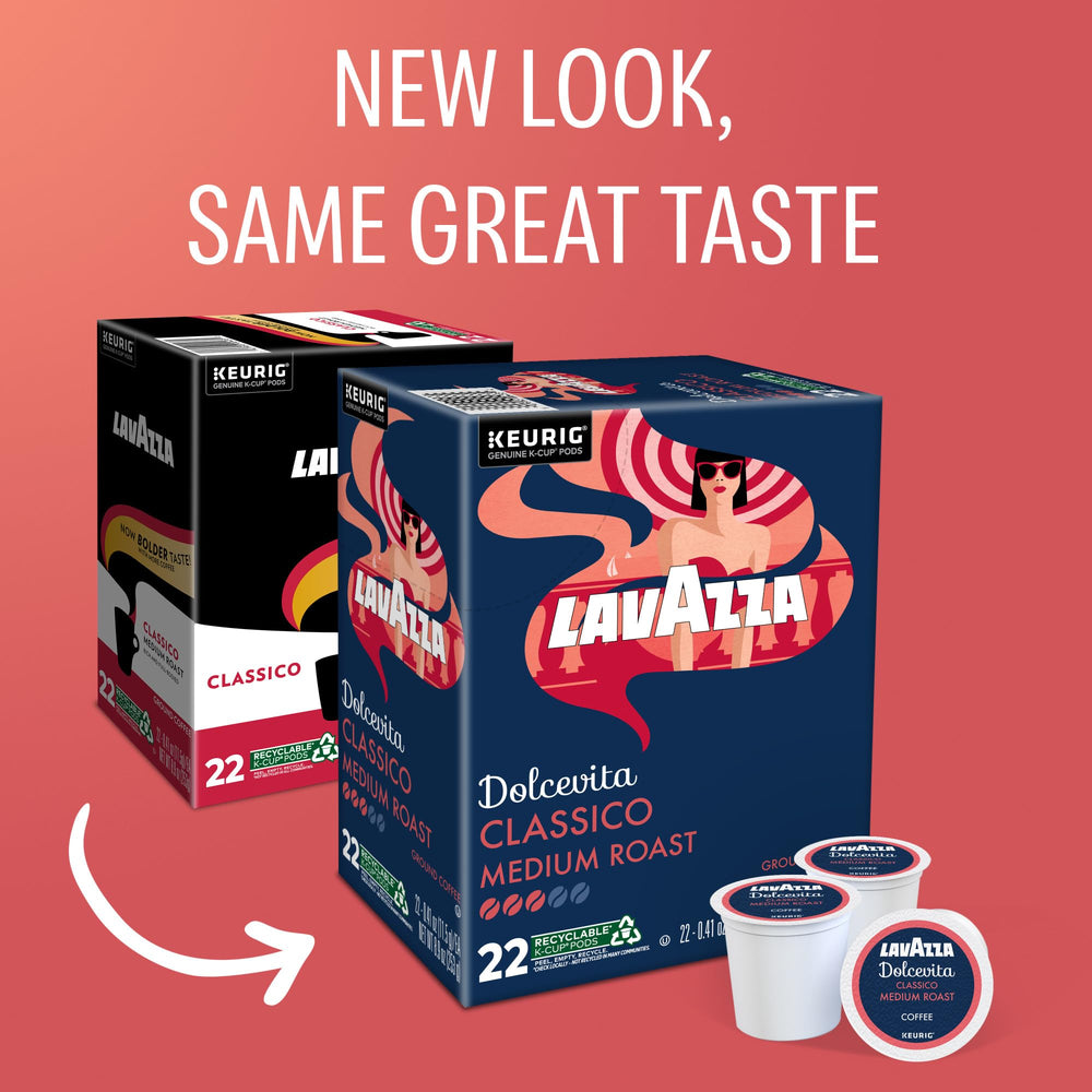Lavazza Dolcevita Classico four-packs image emphasizes bulk value for households