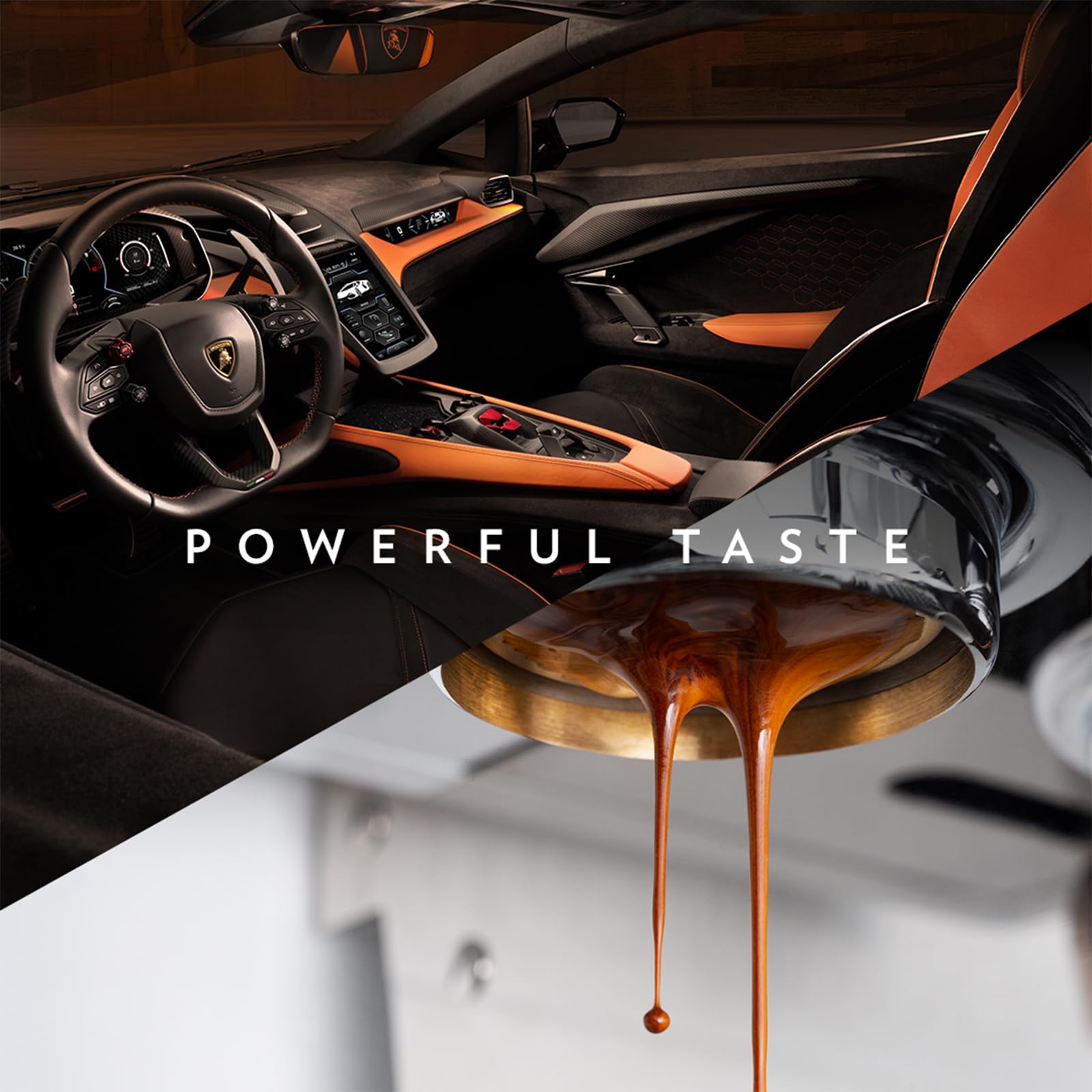 Bean texture macro showing glossy surface of Lavazza Lamborghini.