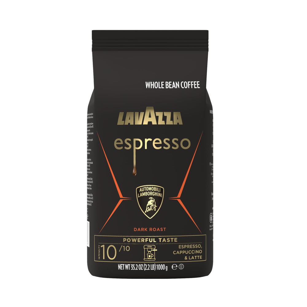 Lavazza Automobili Lamborghini beans in a 2.2 lb bag for home espresso.
