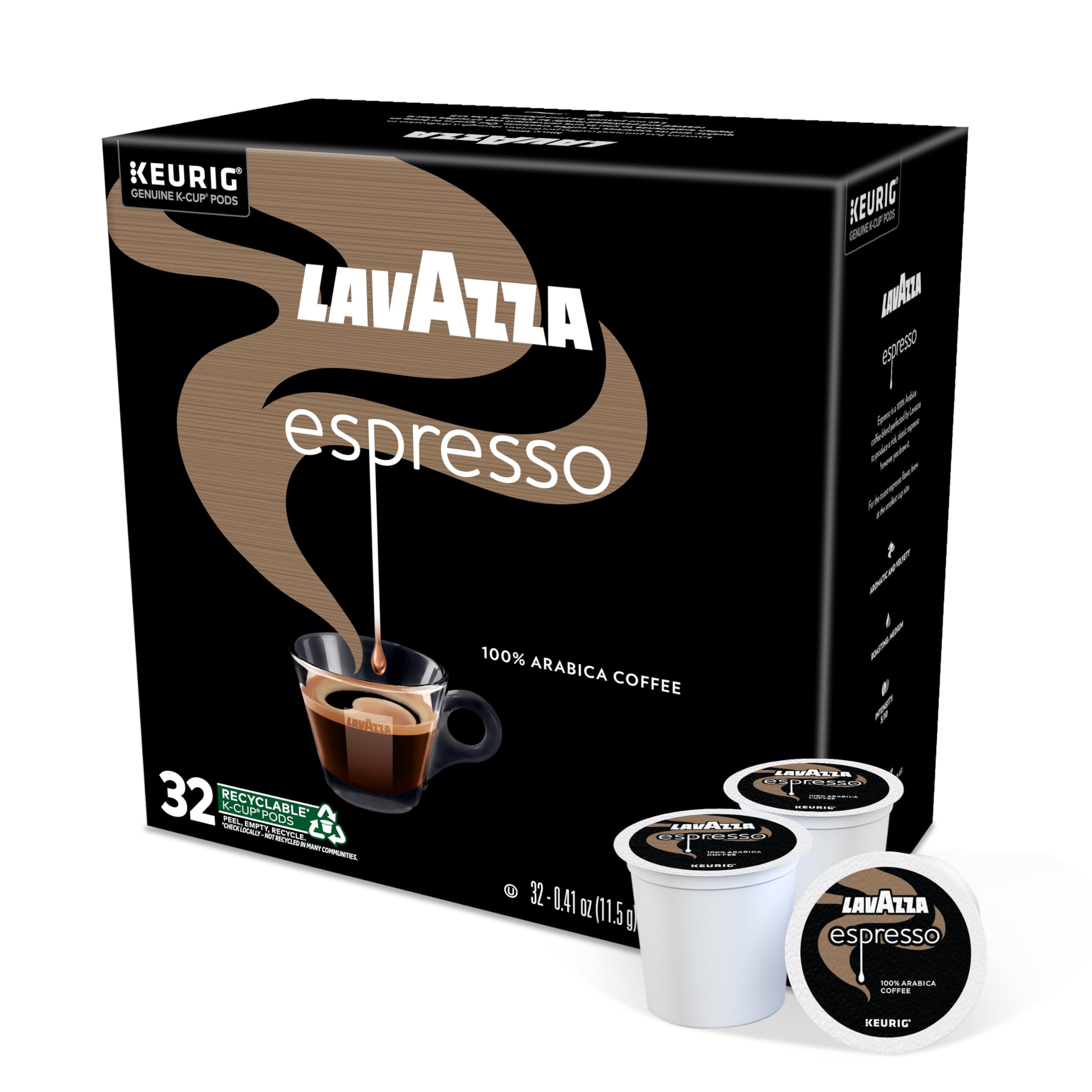 Lavazza espresso crema shot in cup illustrating full-bodied medium roast potential.