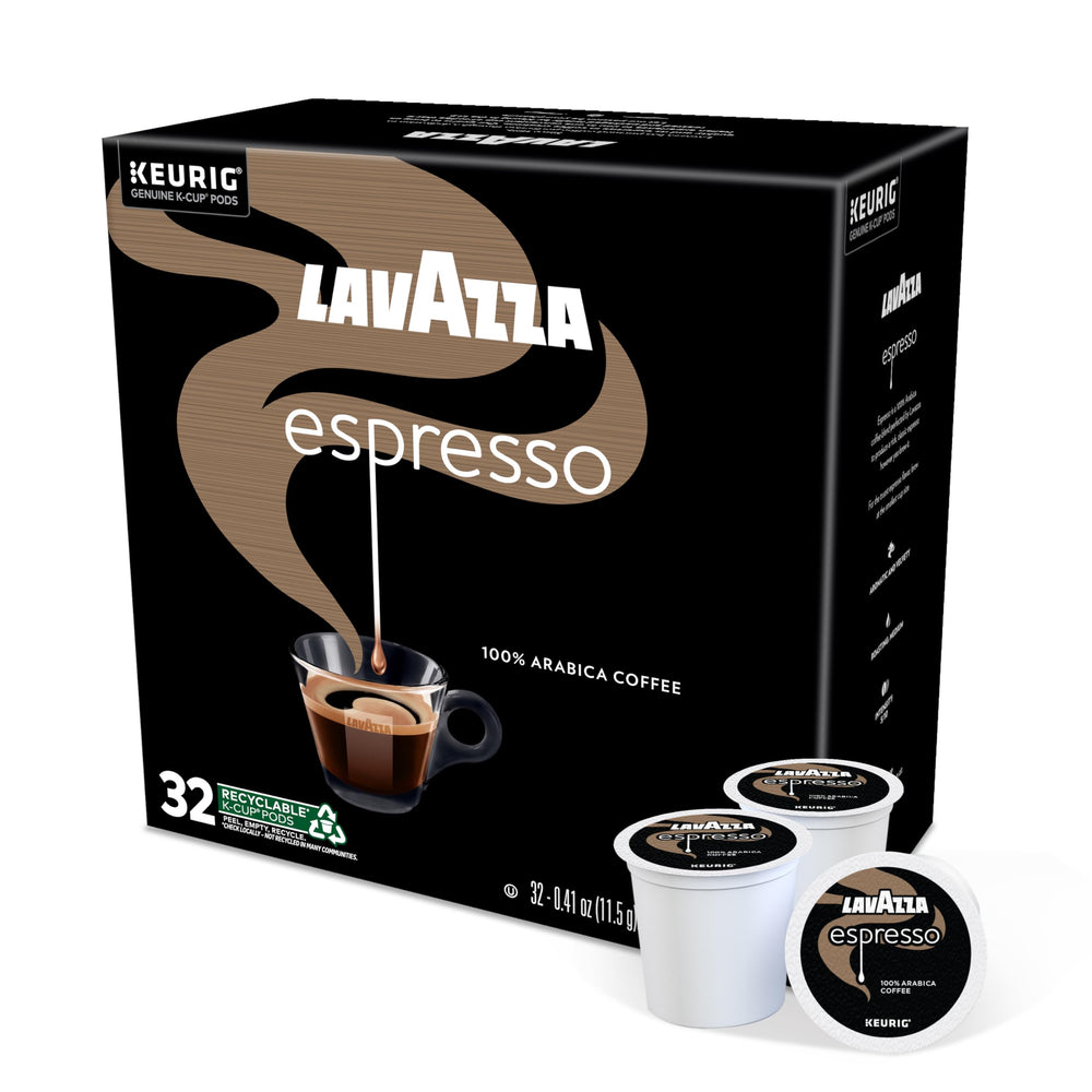 Lavazza espresso crema shot in cup illustrating full-bodied medium roast potential.