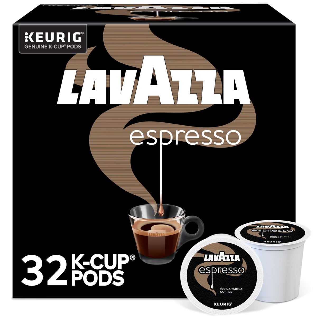 Lavazza Espresso K-Cup Pods front pack view for Keurig compatibility and convenient single-serve use.