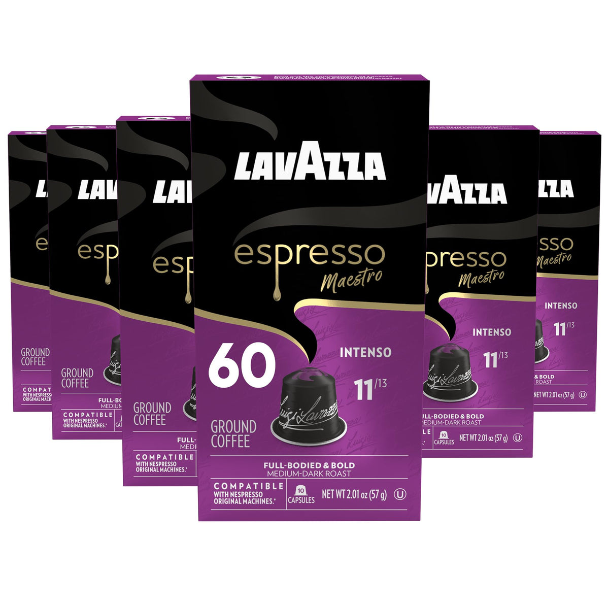 Lavazza Espresso Maestro Intenso 60-capsule pack on kitchen counter for quick espresso