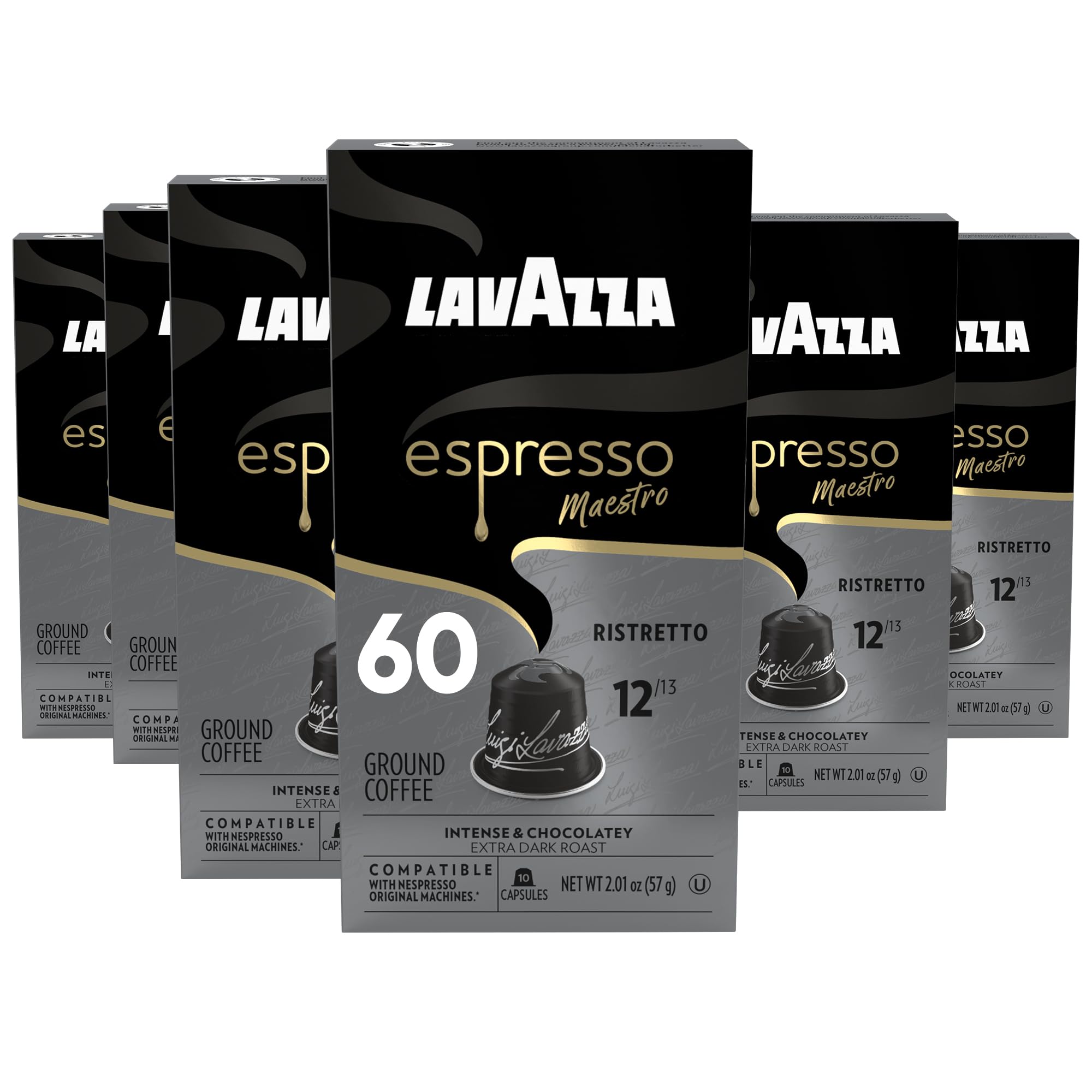 Lavazza Espresso Maestro Ristretto capsules box ready for quick espresso.