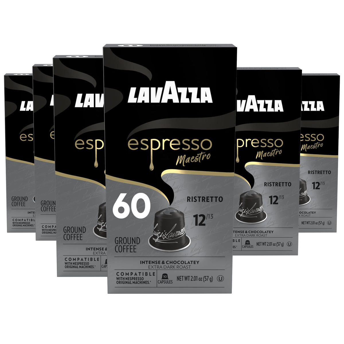 Lavazza Espresso Maestro Ristretto capsules box ready for quick espresso.
