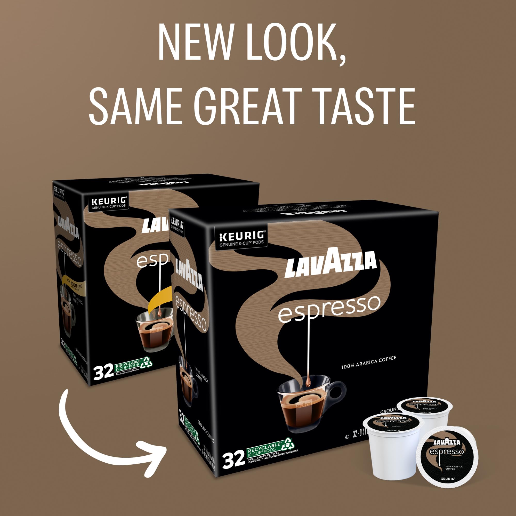 Lavazza Espresso pods with steam rising from a cup for a rich aroma.