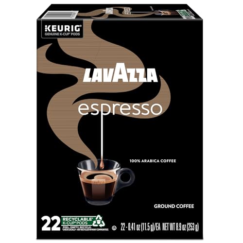 Lavazza espresso pods on countertop with mug for fast morning espresso.