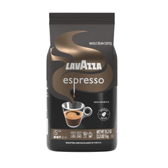 Lavazza Espresso whole bean bag front view, ready for grind and aroma
