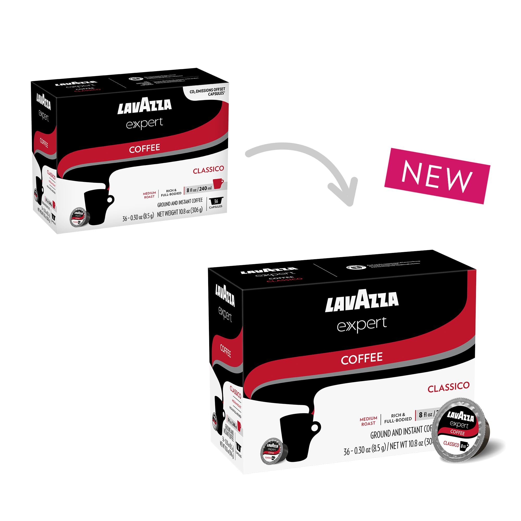 Lavazza Expert Classico capsule box image – blends Arabica and Robusta from Africa and South America.