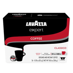 Lavazza Expert Classico coffee capsules pack – rich medium roast for an 8 oz drip cup.