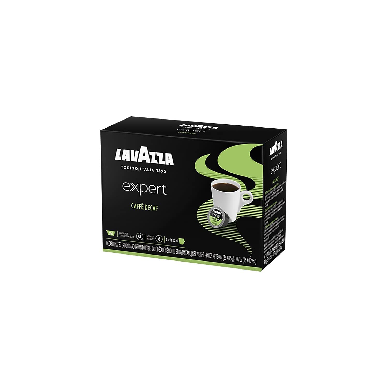 Lavazza Expert Decaf capsules with chocolate note aroma.