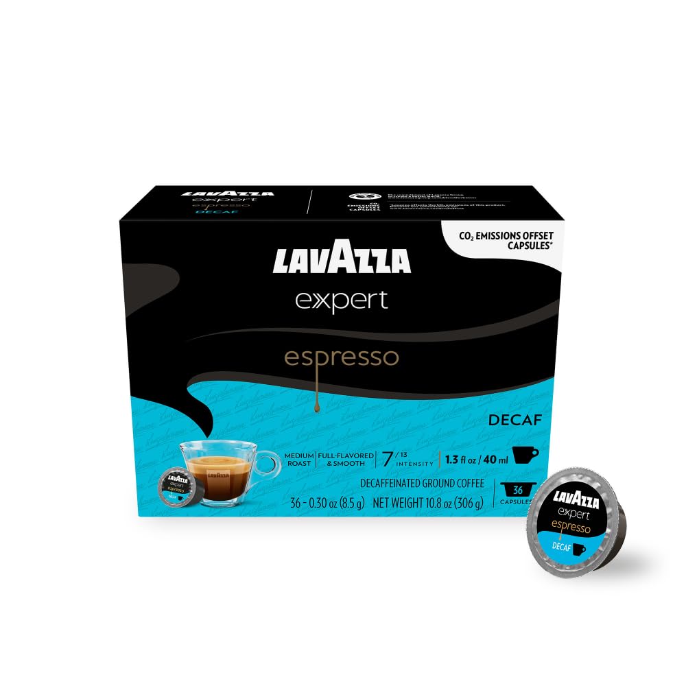 Lavazza Expert Decaf packaging shows expiration date clearly.