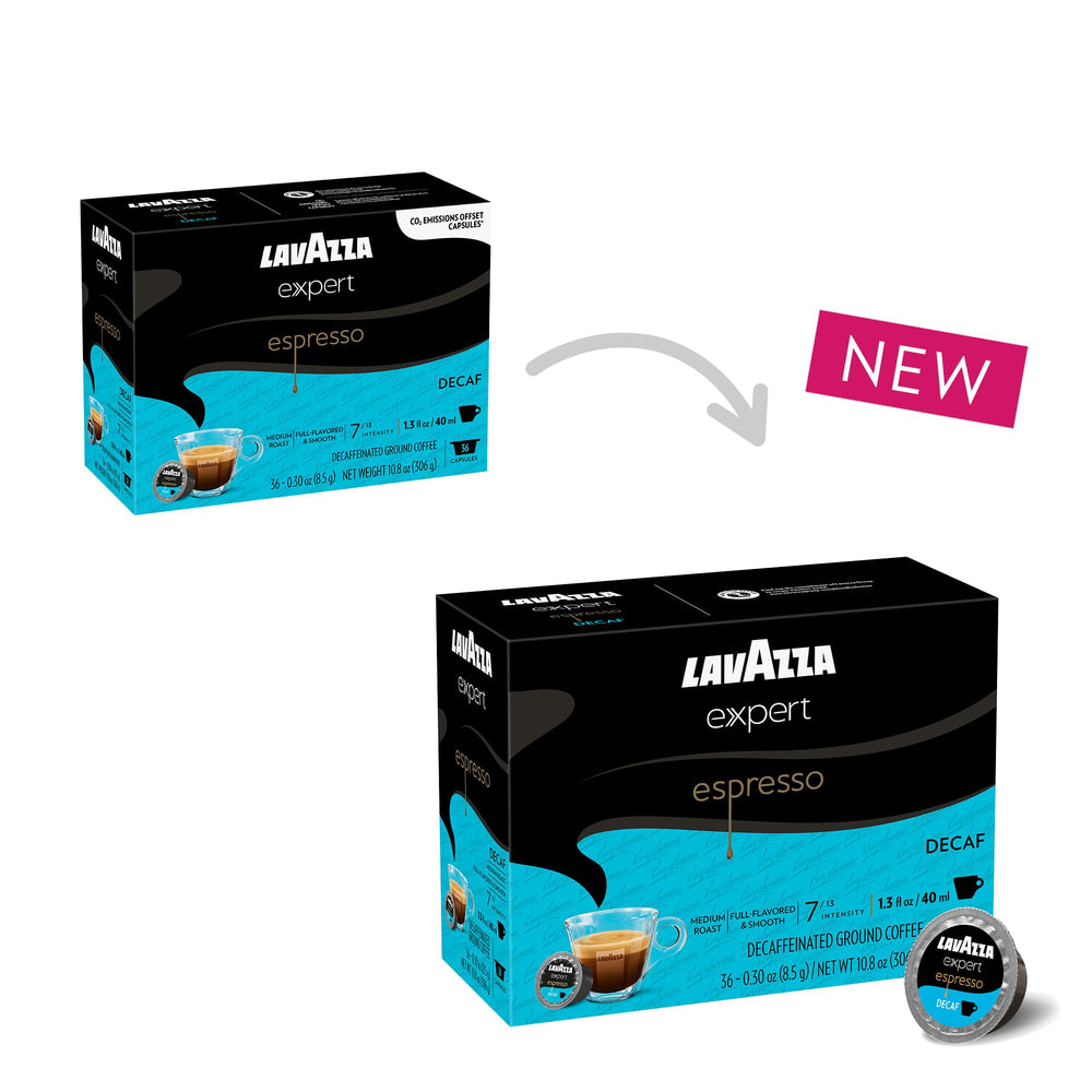 Lavazza Expert Decaf capsules pack ready for quick single-serve.