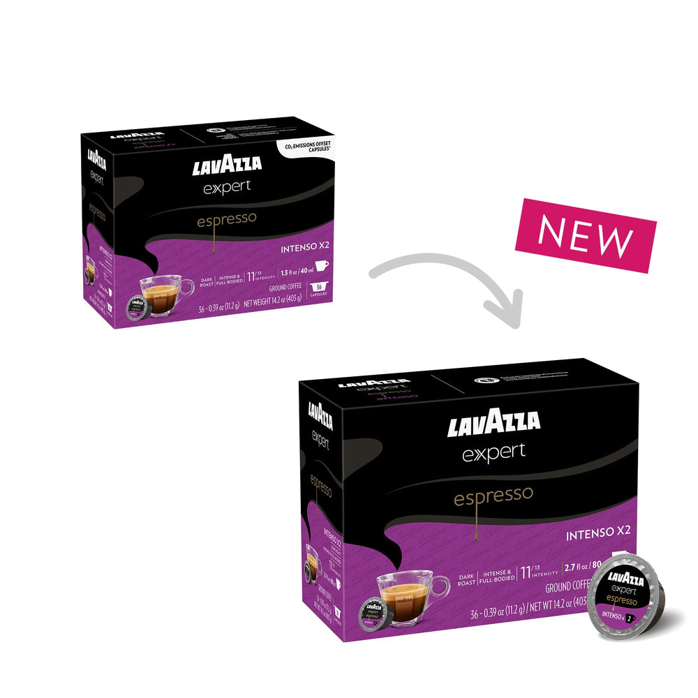 Lavazza Expert Espresso Intenso capsules closeup packaging highlights rich roast