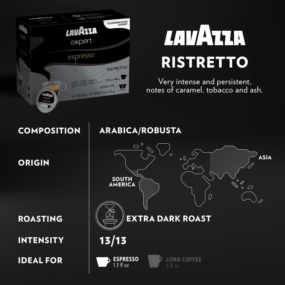 Lavazza Expert flavor notes include chocolate, florals, and fruity hints.