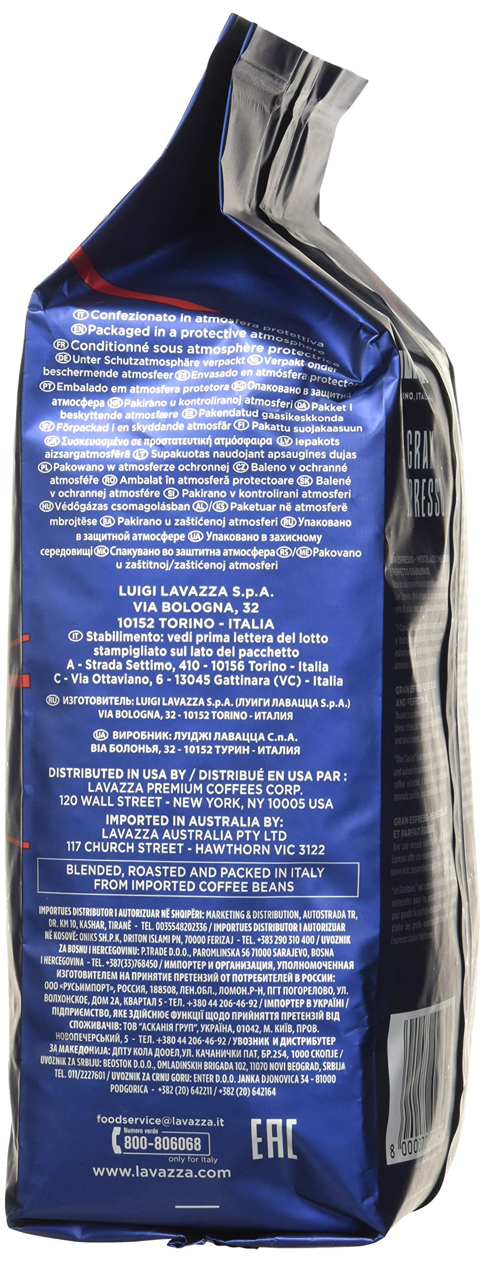 Lavazza Grand Espresso beans showcase a balanced medium roast with chocolatey aromas