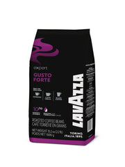 Lavazza Gusto Forte espresso beans closeup—prominent aroma hints for a bold brew.
