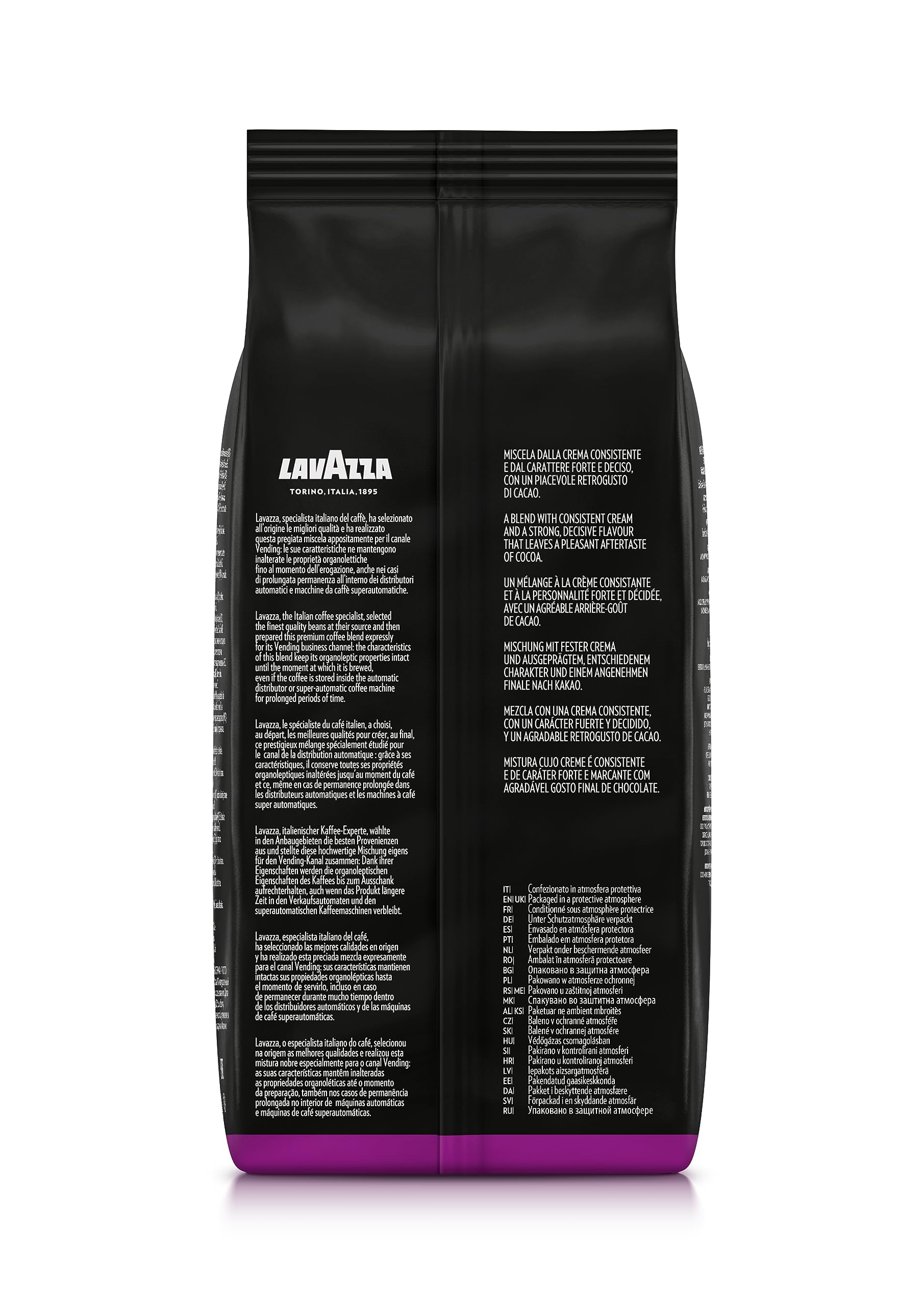 Lavazza Gusto Forte freshness valve packaging—sealed freshness for peak flavor.