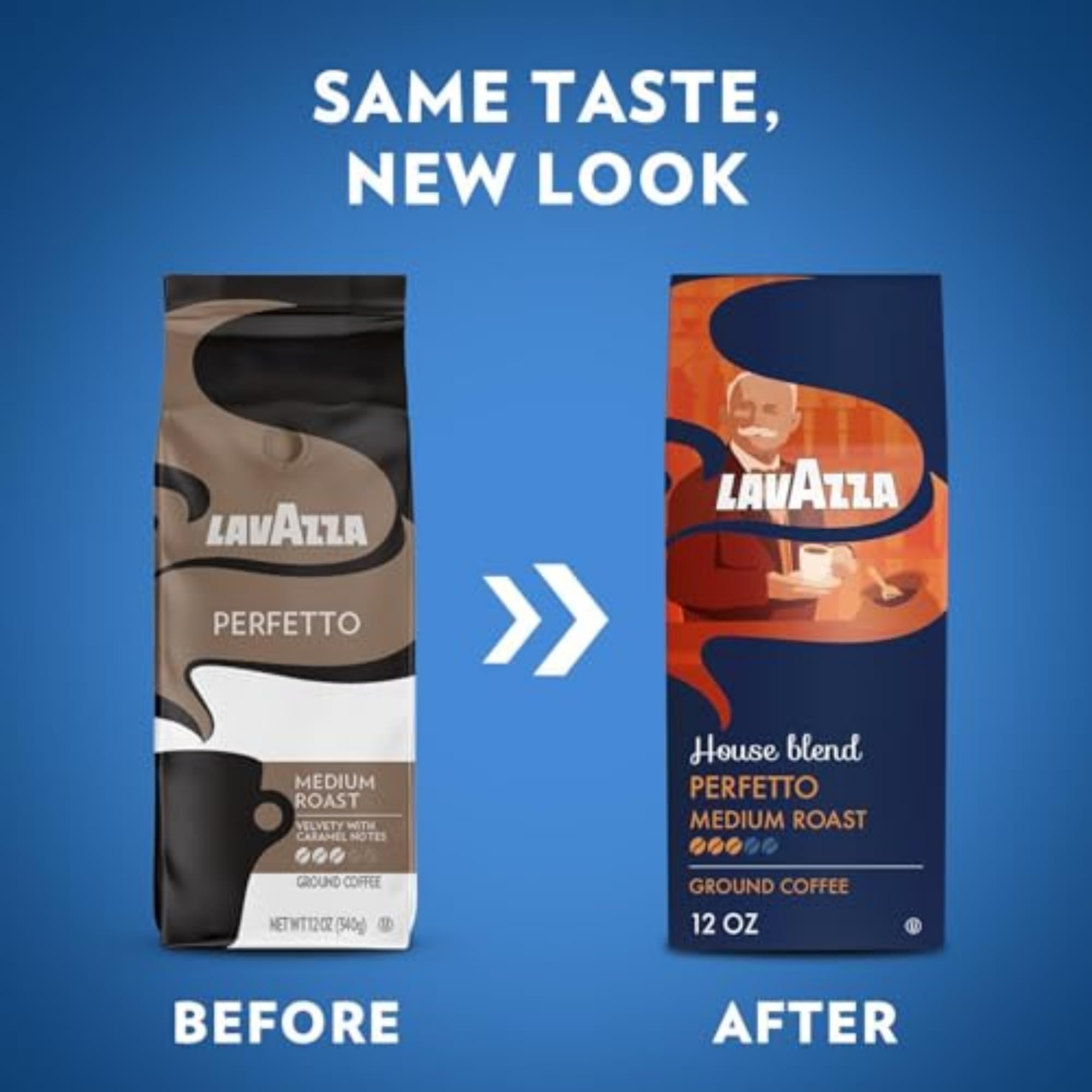 Open Lavazza House Blend Perfetto bag ready for grinding and brewing
