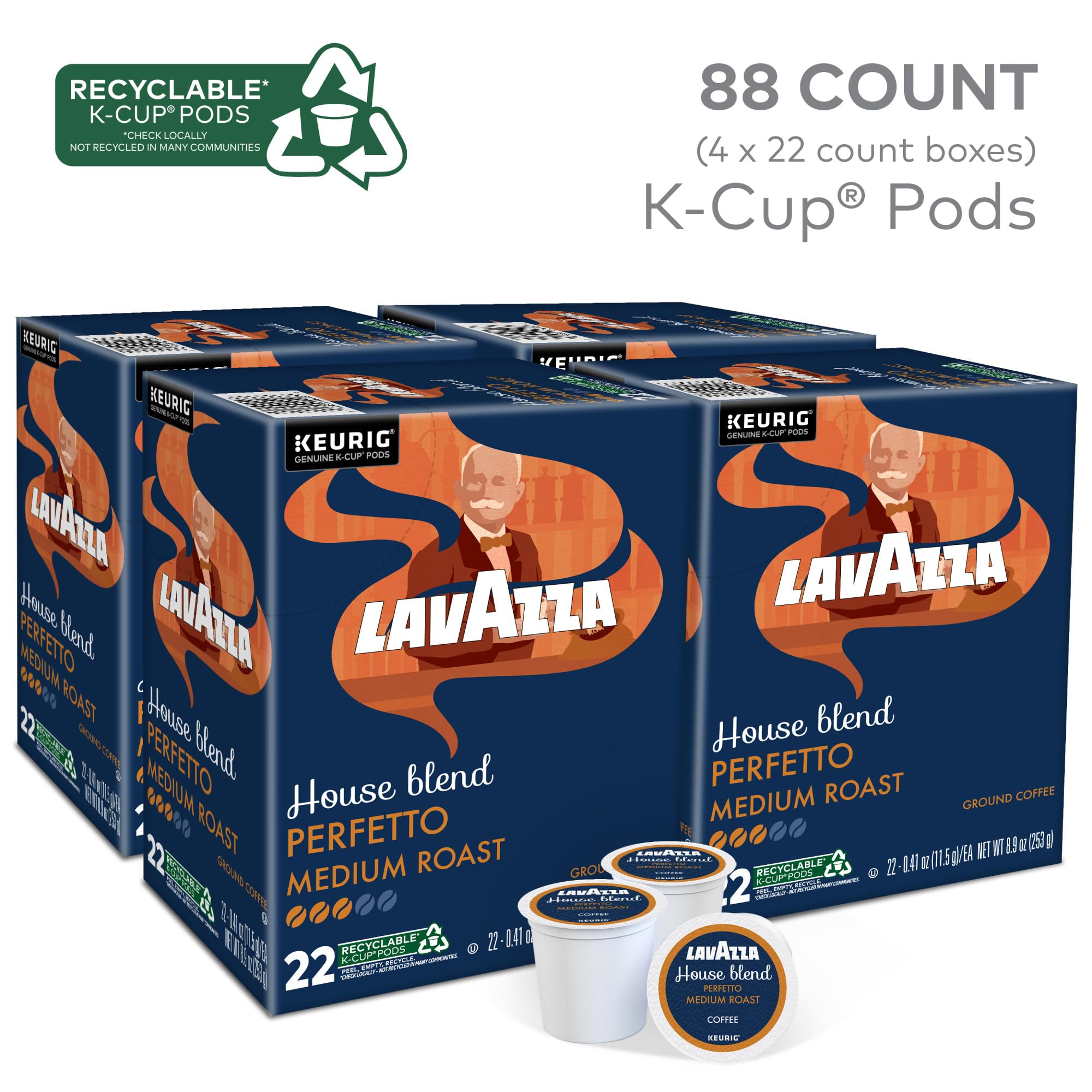 Lavazza House Blend Perfetto four-pack display, easy stocking for guests and daily coffee.
