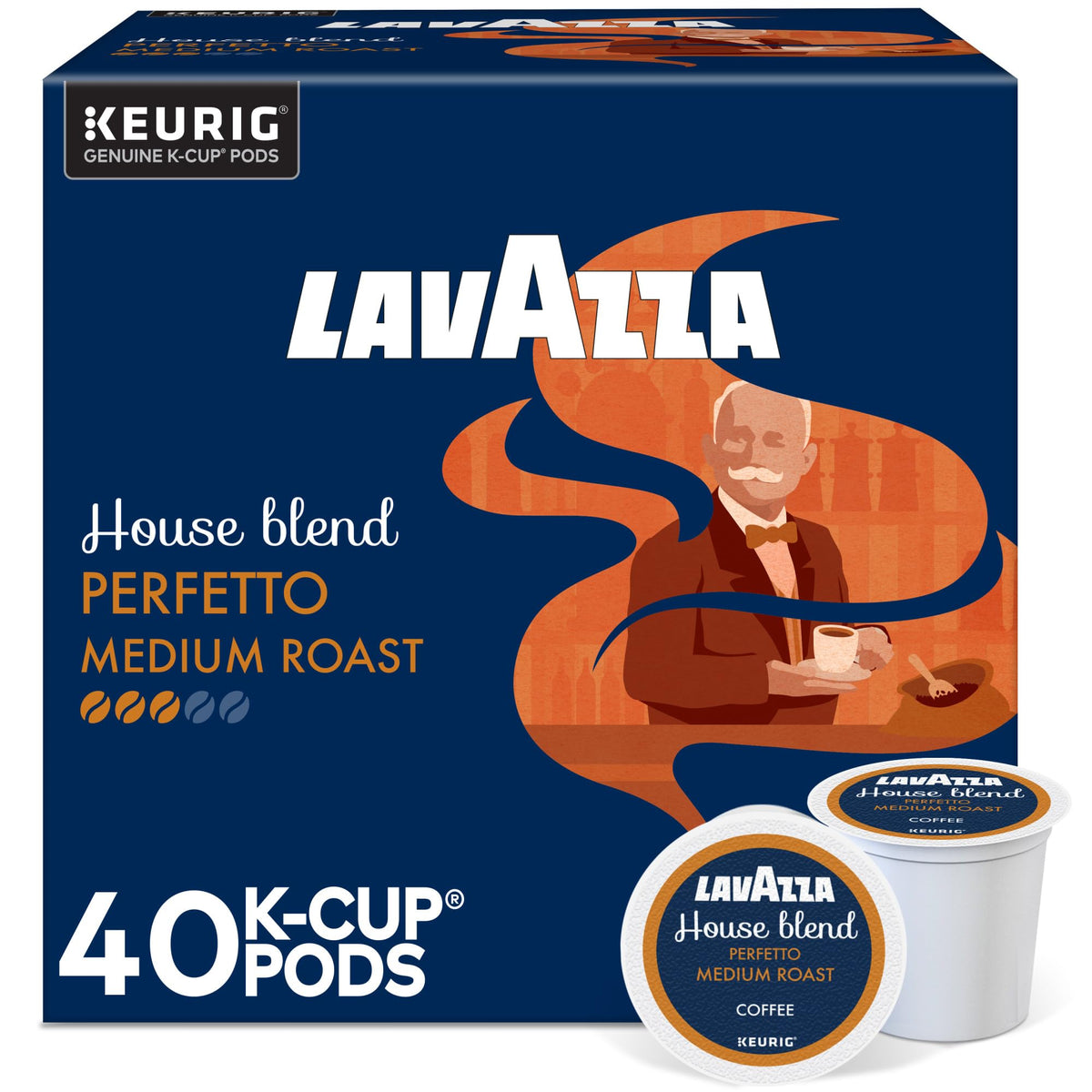 Lavazza House Blend Perfetto pod box showing bold flavor in a compact packaging.