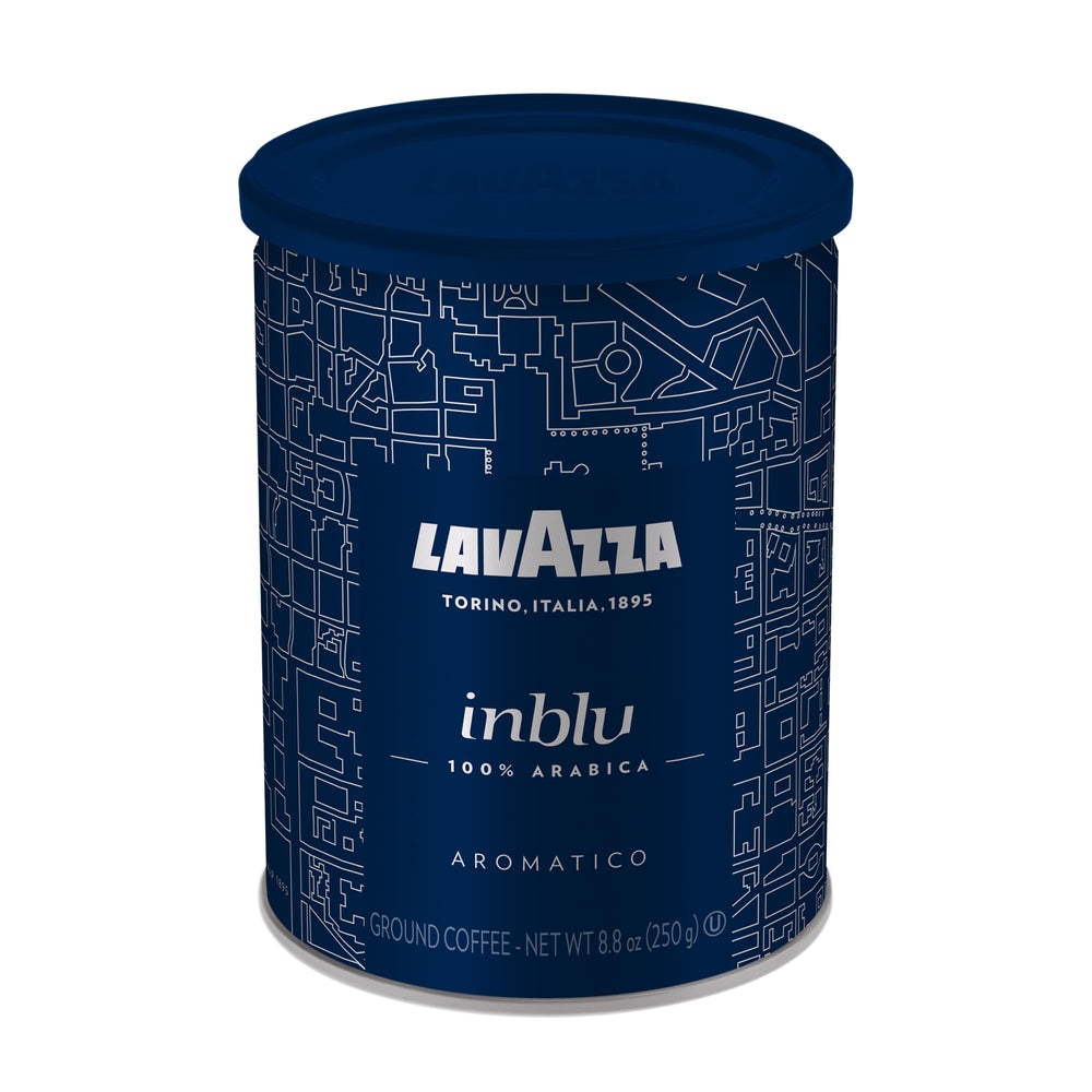 Lavazza in Blu espresso ground coffee can—rich aroma for authentic espresso at home.
