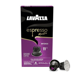 Close-up of Lavazza Intenso aluminum capsules highlighting premium packaging