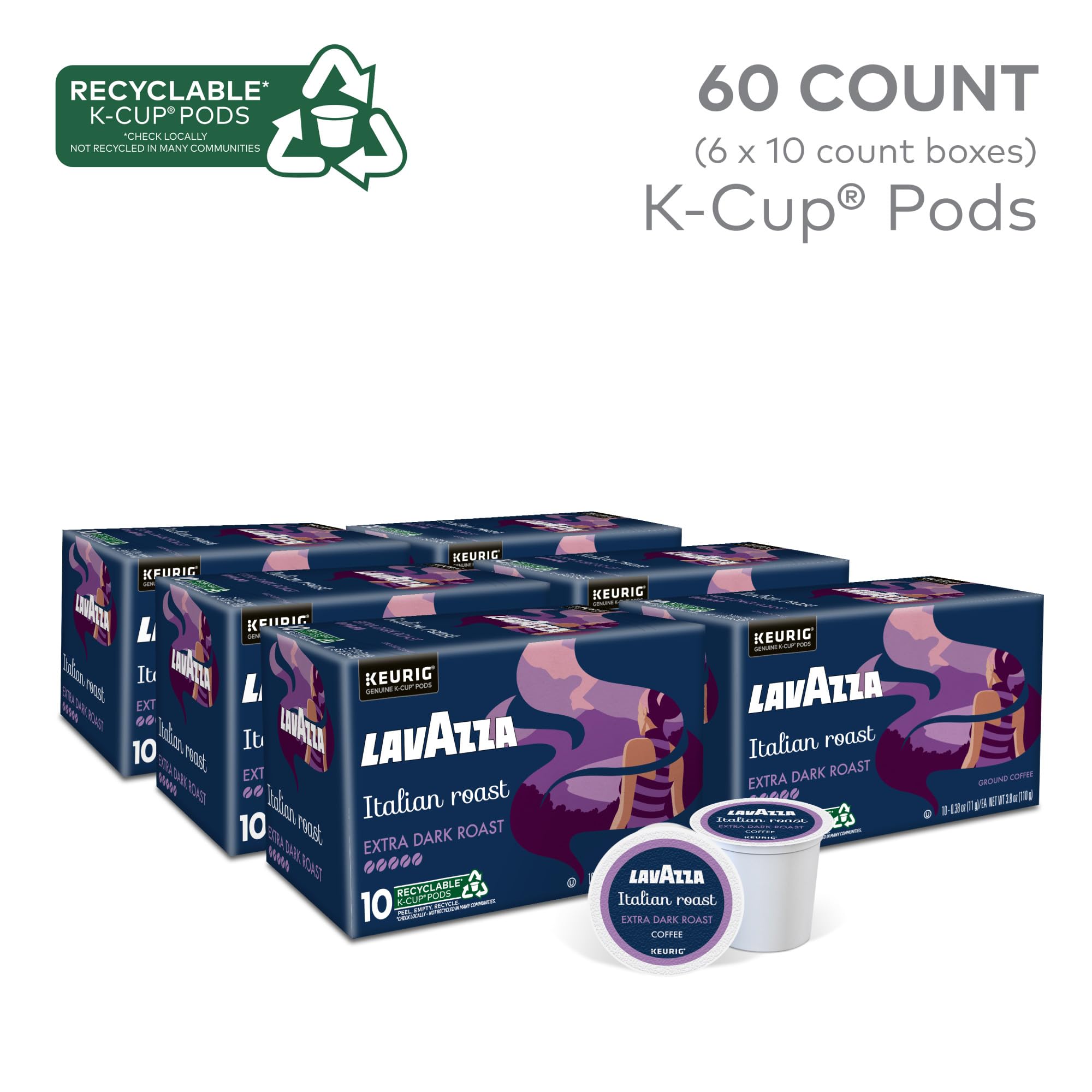 Lavazza Italian Roast box packaging showing six-pack display