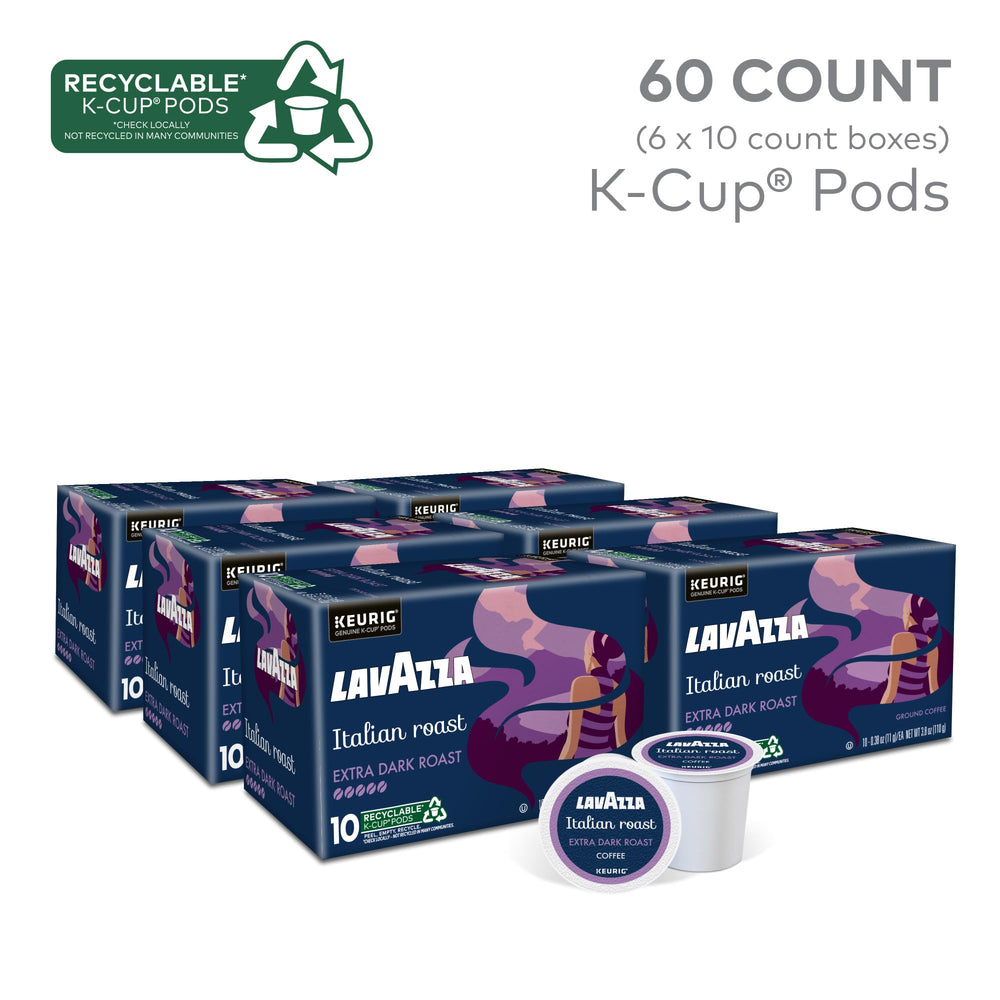 Lavazza Italian Roast box packaging showing six-pack display