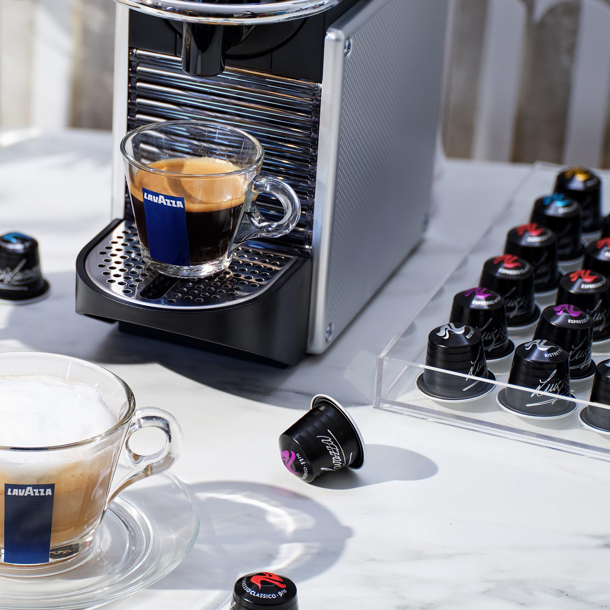 Lavazza capsules compatible with Nespresso OriginalLine machines for fast espresso.