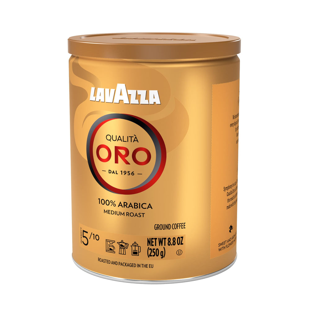 Lavazza Qualità Oro arabica beans closeup highlighting Central and South American origin.