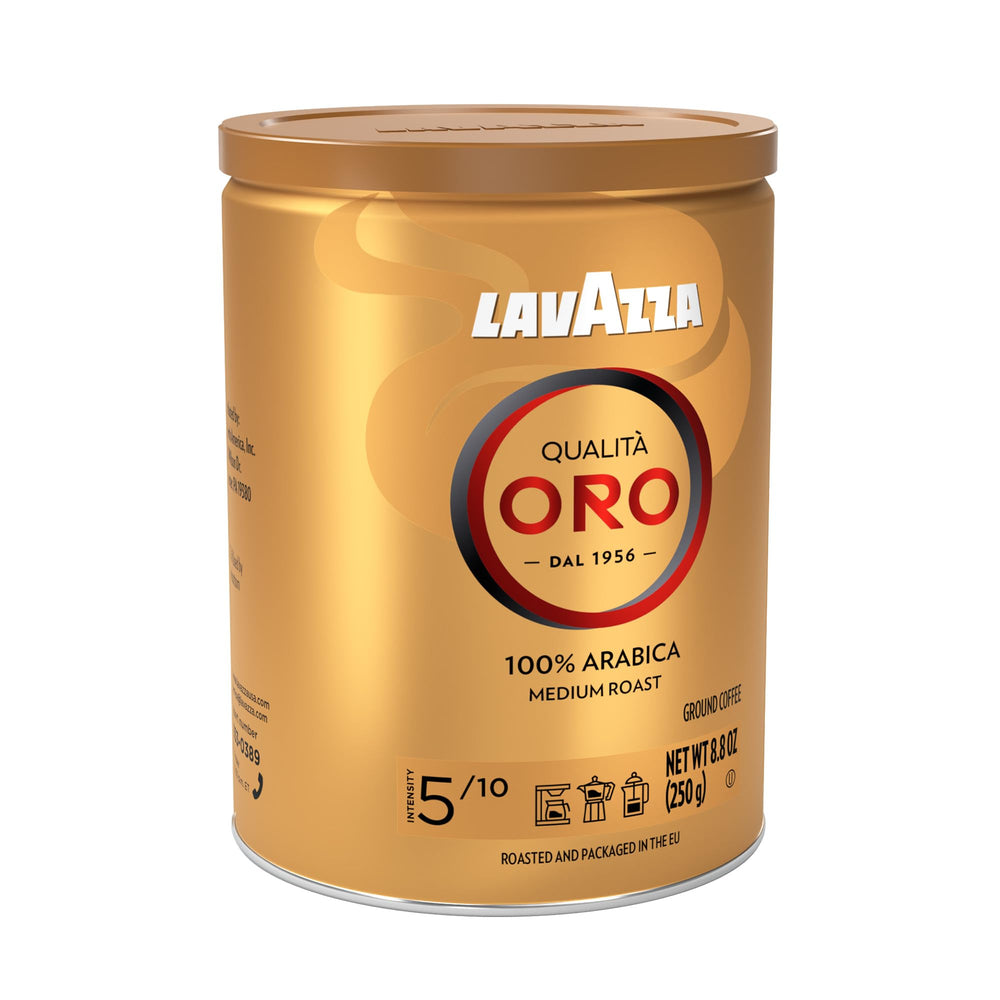 Lavazza Qualità Oro tin ideal for moka pot brewing with aromatic notes.