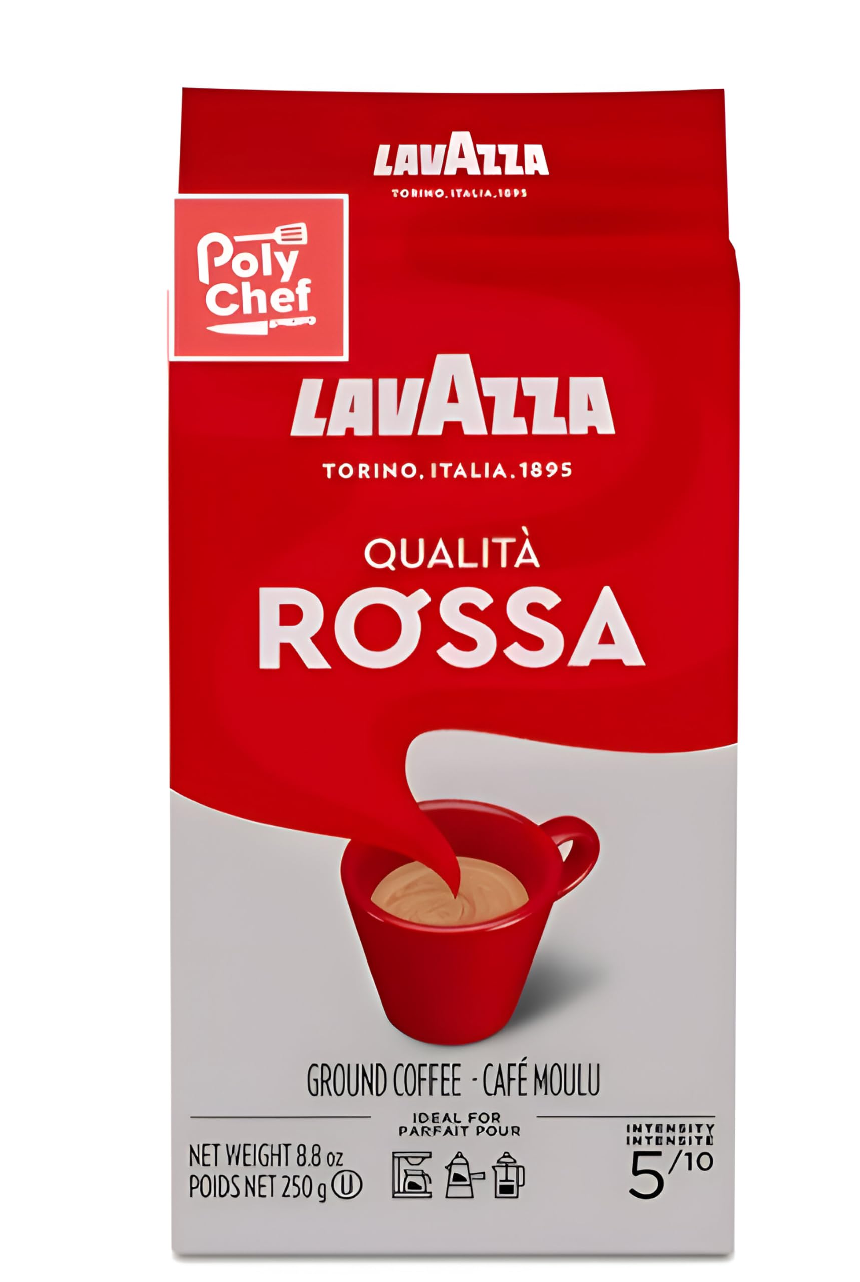 Lavazza Qualita Rossa espresso with crema in a cup.