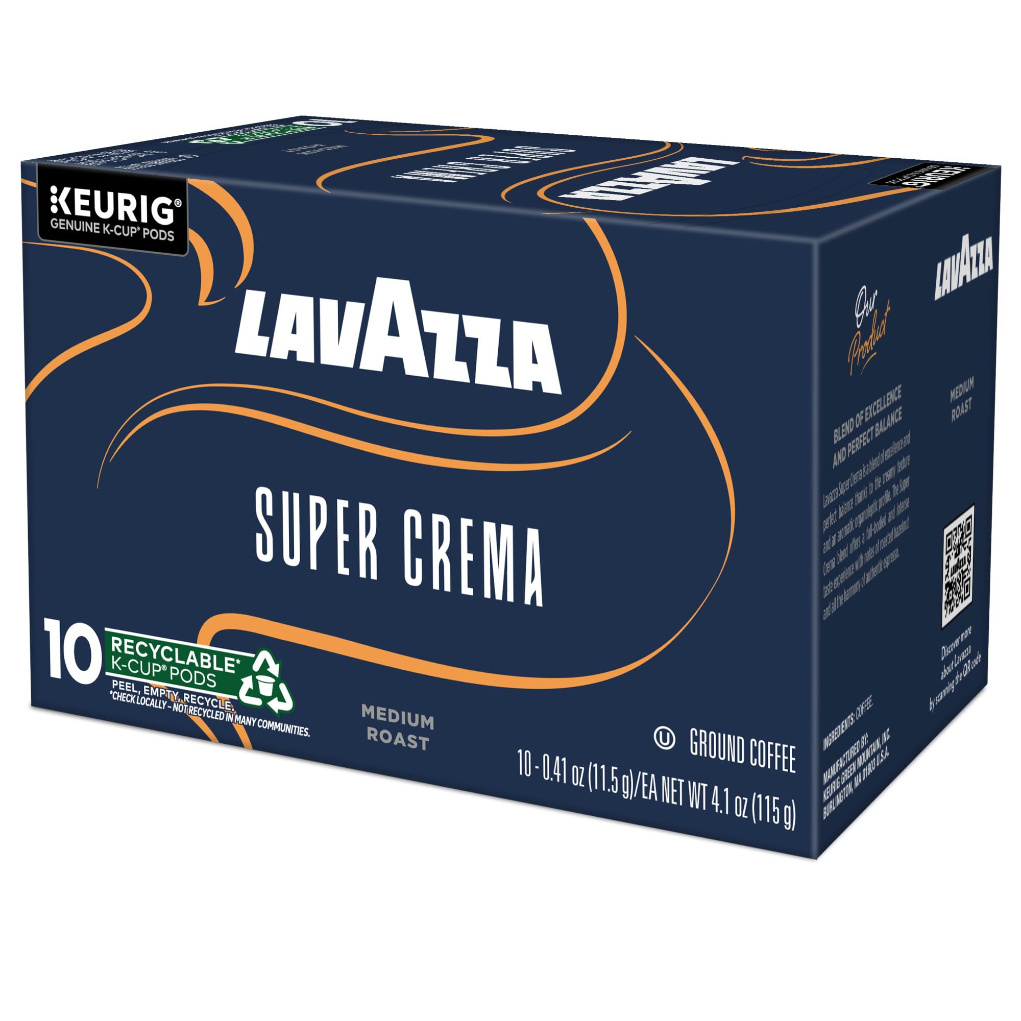 Six-pack box of Lavazza Super Crema 60-count set on a kitchen counter