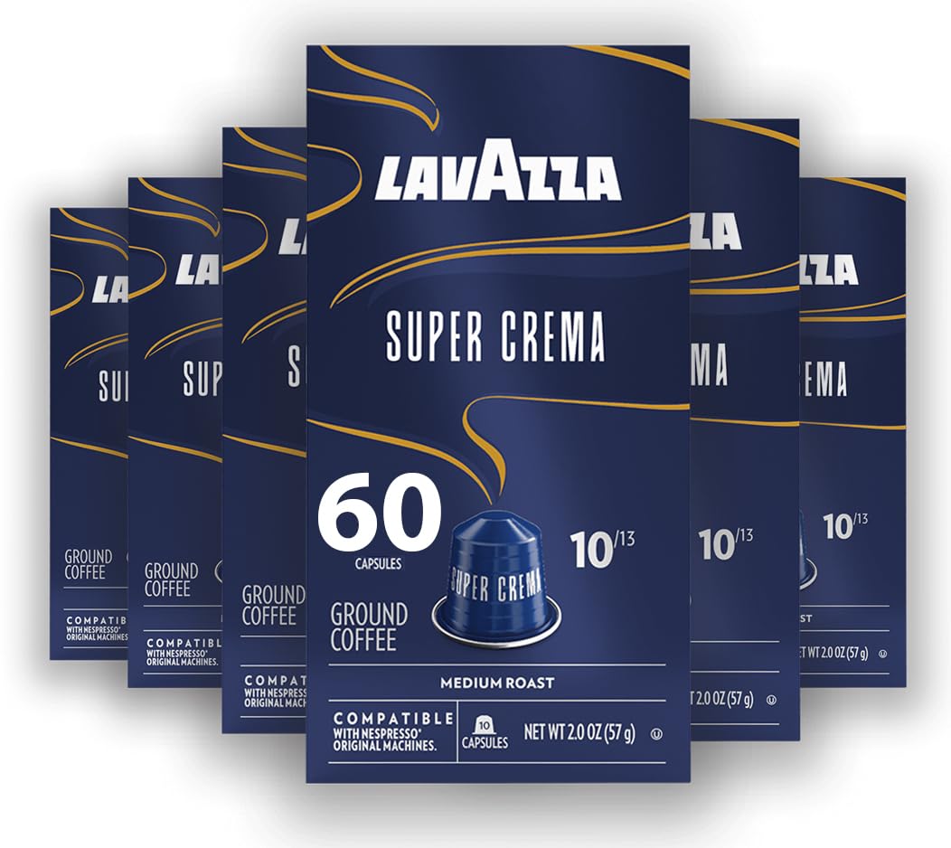 Lavazza Super Crema aluminum capsules for Nespresso Original in compact packaging.