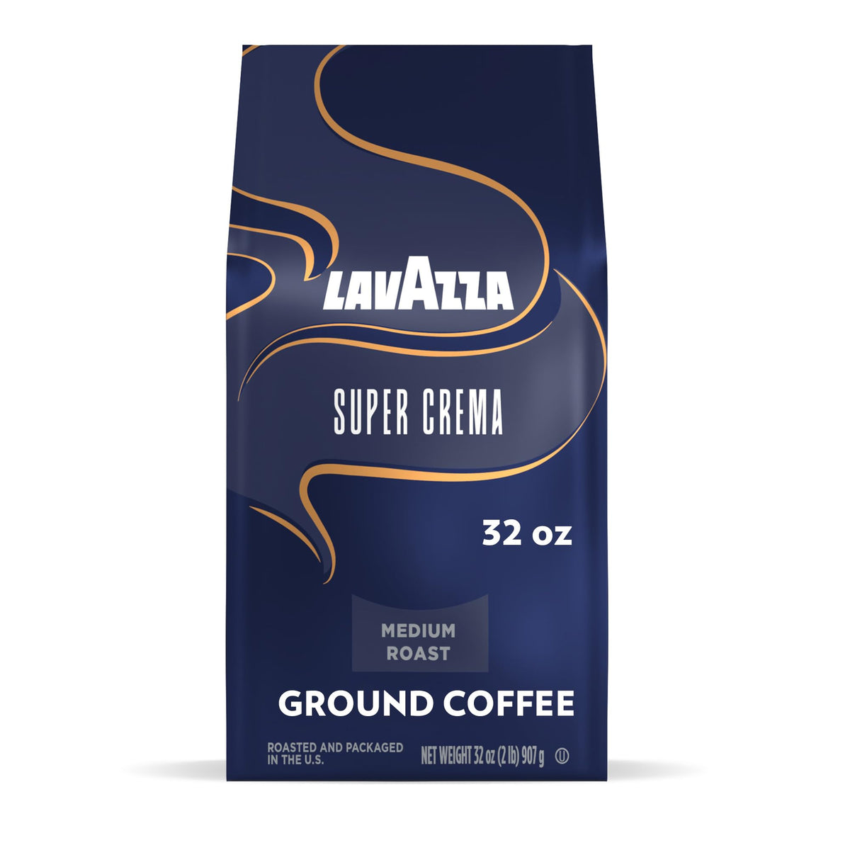 Lavazza Super Crema bag front shows the 32 oz pack ideal for daily espresso.