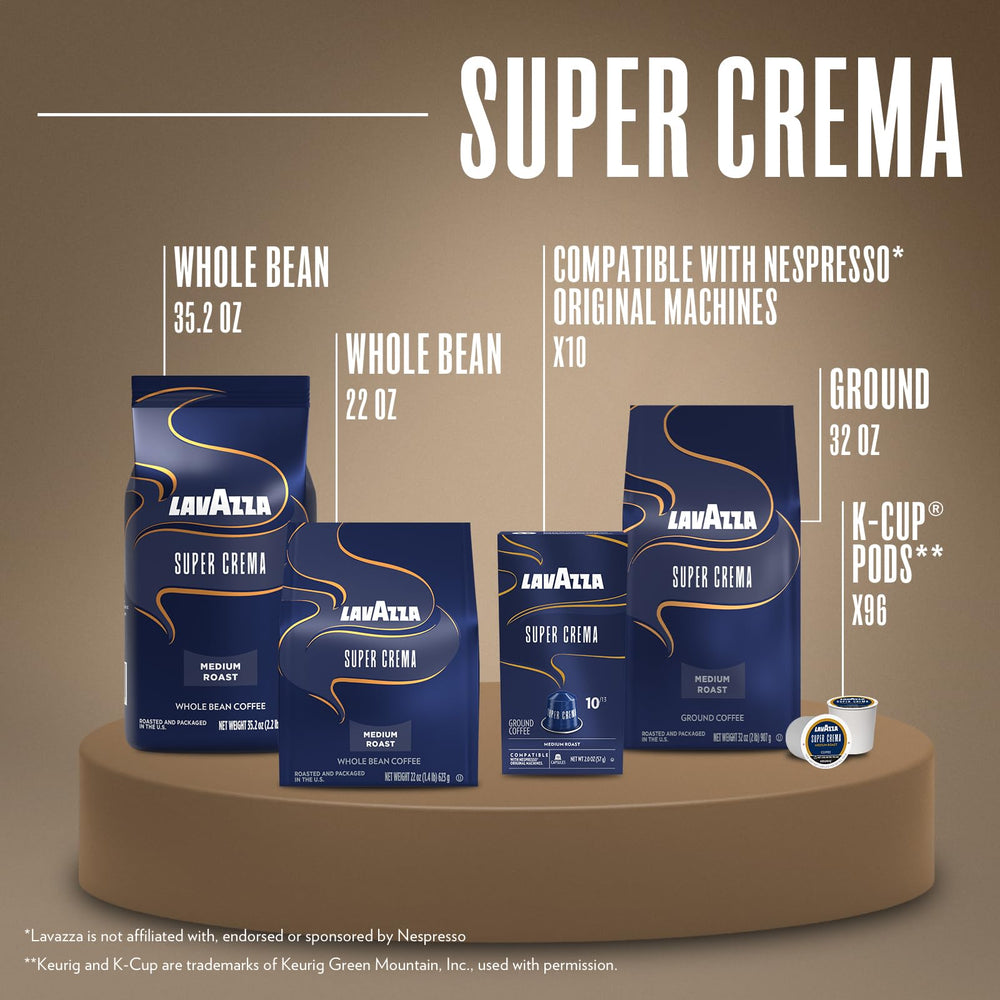 Lavazza Super Crema brewing setup ready for home espresso