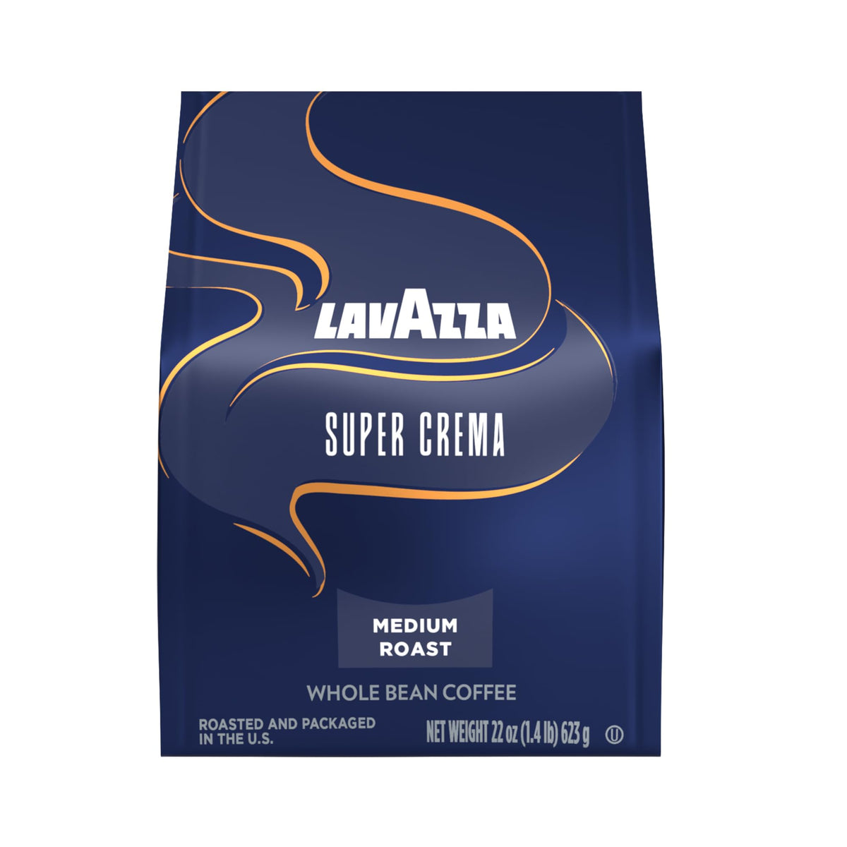 Lavazza Super Crema coffee bag close-up, highlighting rich aroma for espresso enthusiasts.