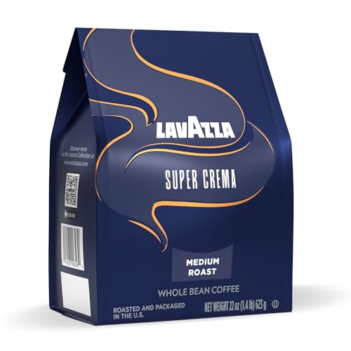 Lavazza Super Crema whole beans close-up for authentic espresso preparation.