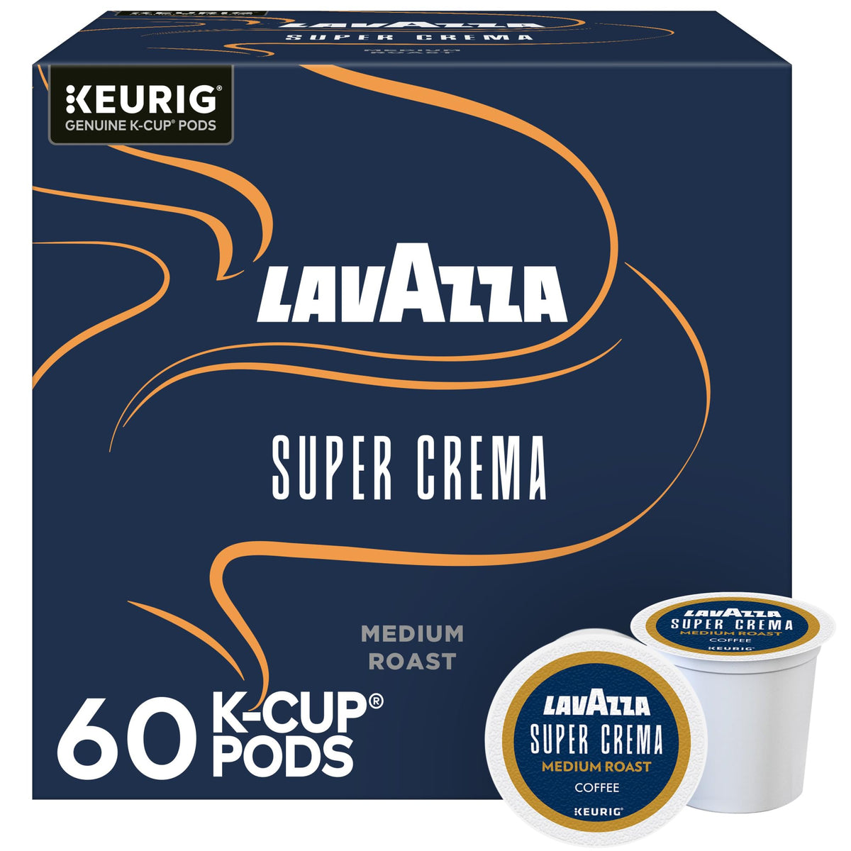 Lavazza Super Crema K-Cup pods in box packaging for quick espresso at home