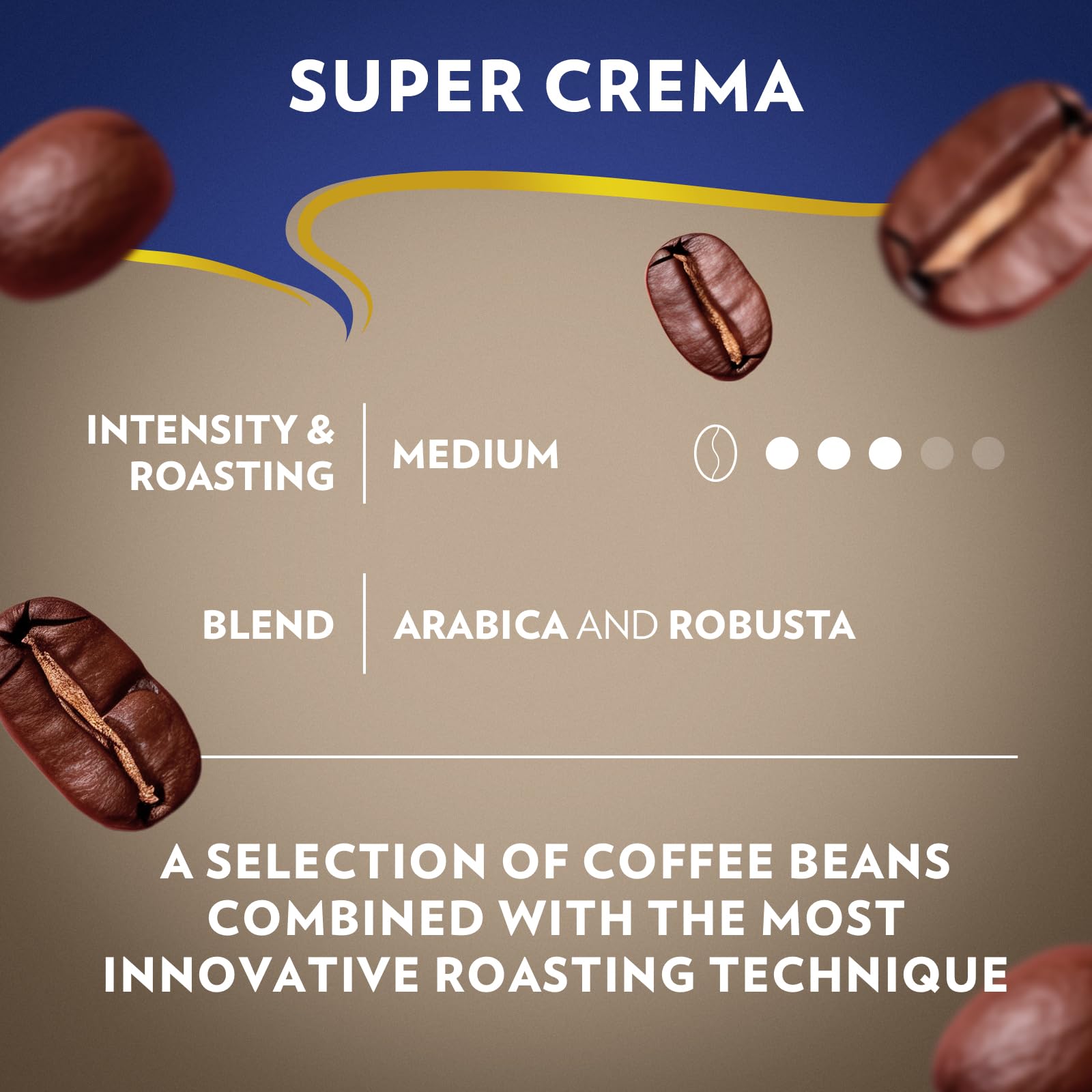 Lavazza Super Crema whole-bean close-up highlighting aroma